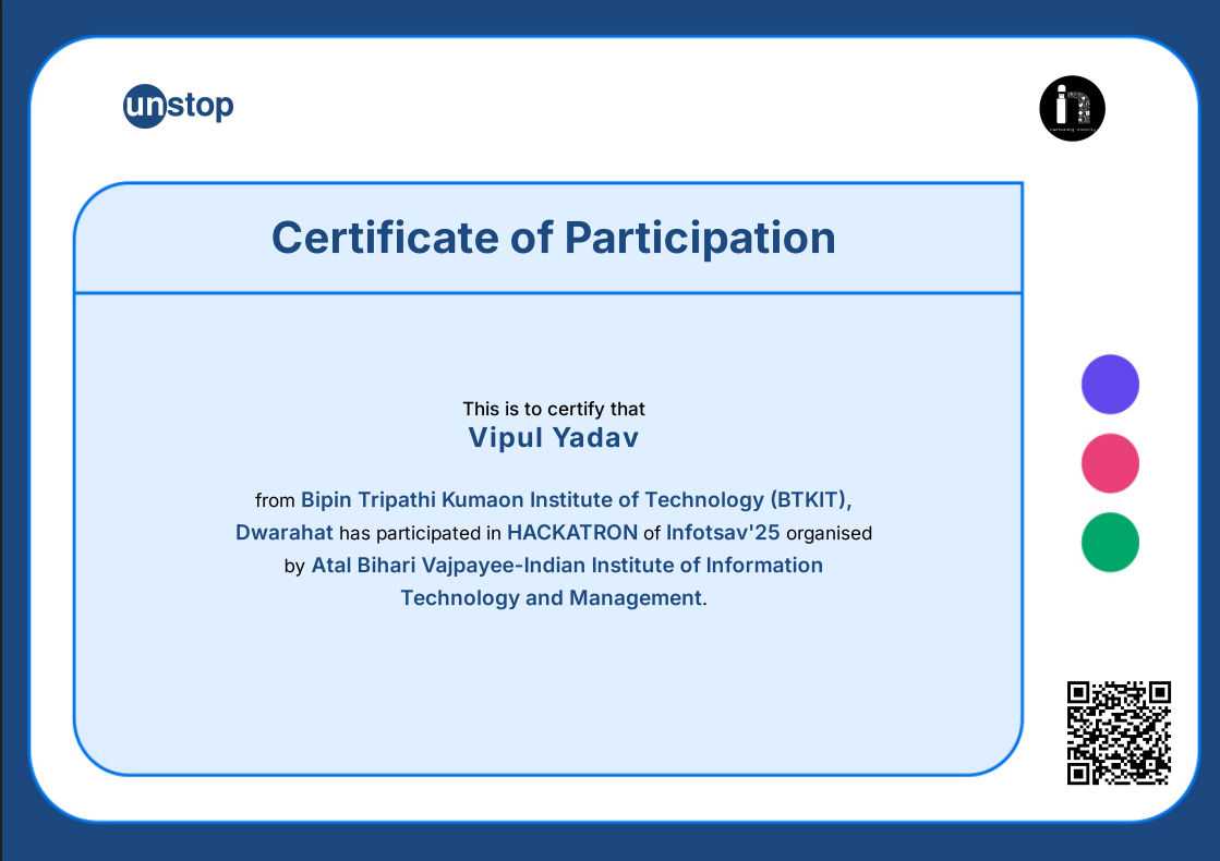Infotsav'25 HACKATRON Certificate